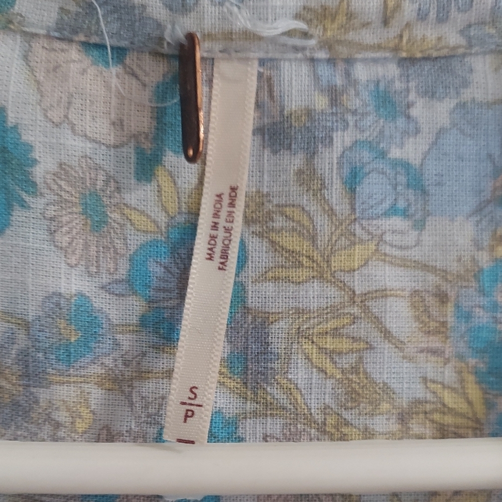 Free People Blue and Cream Floral Button Down Shirt - Picture 7 of 10